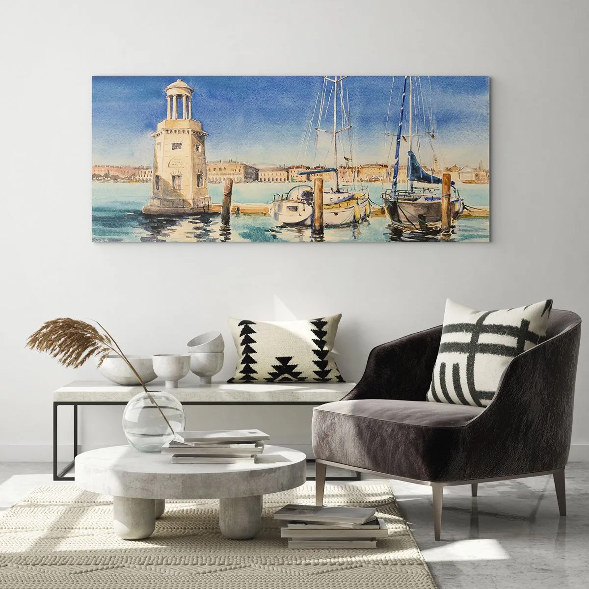 Schilderen op glas - Zonnige lagune - 100x40 cm
