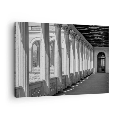 Schilderen op canvas - Klassieke zuilengalerij in zwart-wit - 70x50cm - Zonnige arcade - Moderne wanddecoratie voor woonkamer en slaapkamer ARTTOR