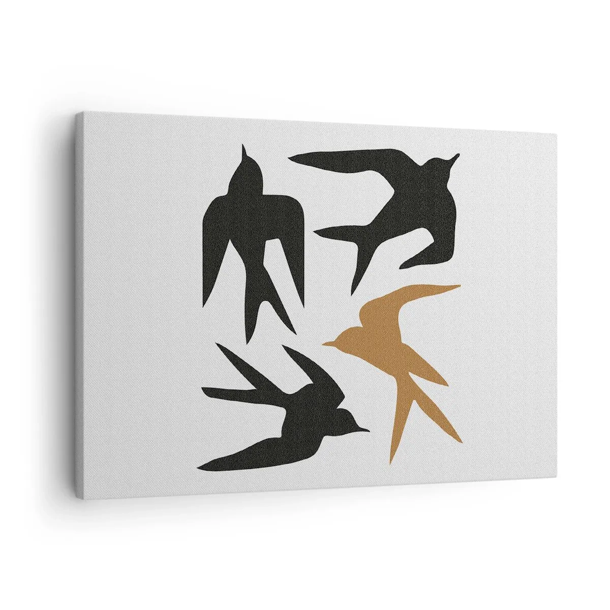 Schilderen op canvas - Silhouetten van zwaluwen in zwart en goud - 70x50cm - Zwaluwen spel - Moderne wanddecoratie voor woonkamer en slaapkamer ARTTOR