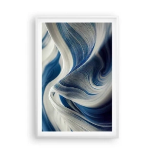Poster in een witte lijst - De vloeibaarheid van blauw en wit - 61x91 cm