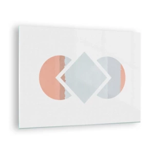 Schilderen op glas - Een pastelkleurige ruit in het midden tussen de halve cirkels op een witte achtergrond. - 70x50cm - De situatie is duidelijk - Moderne wanddecoratie voor woonkamer en slaapkamer ARTTOR