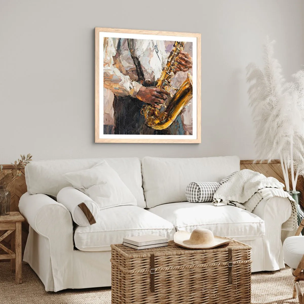 Een poster in een licht eiken lijst - Tijd om te solo te spelen - 50x50 cm