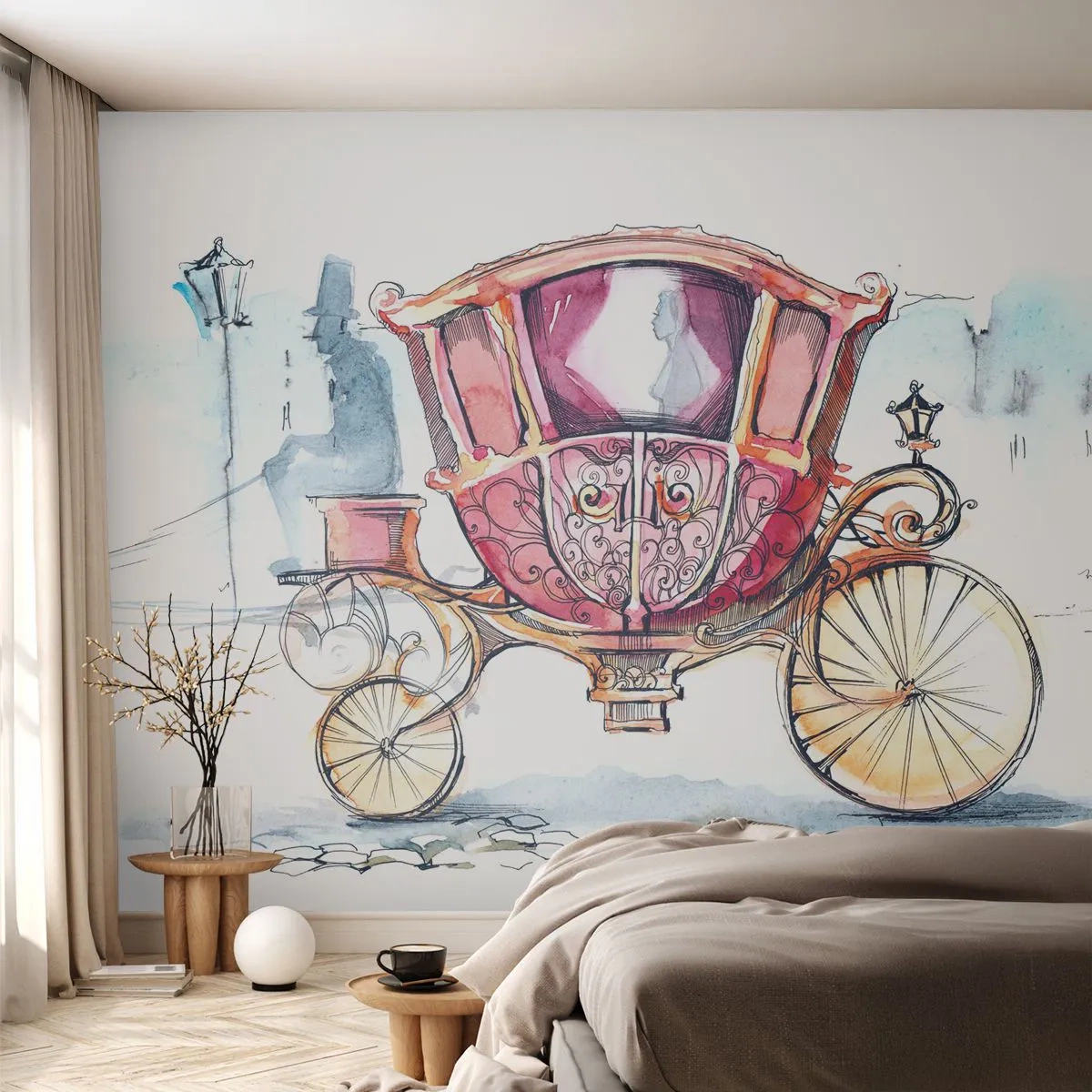 Fotobehang Premium Sand - Naar de bruiloft of naar het bal? - Voor kinderen, Koets, Reis - 100x70 cm