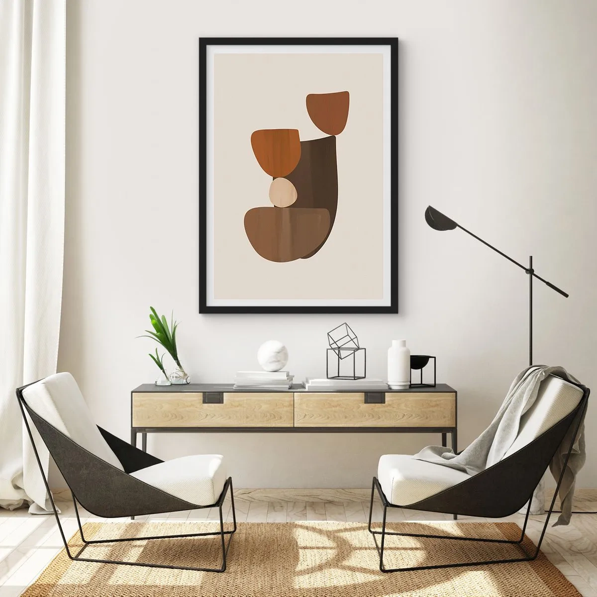 Poster in een zwarte lijst - Abstracte compositie in tinten bruin - 50x70cm - Compositie in brons - Moderne wanddecoratie voor woonkamer en slaapkamer ARTTOR