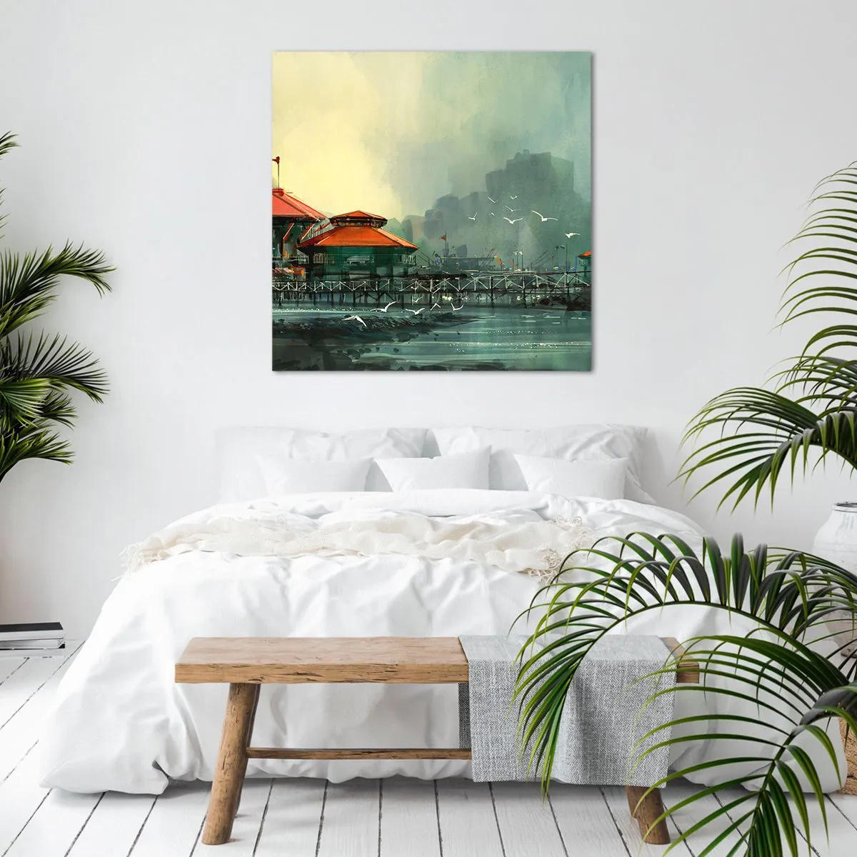 Schilderen op canvas - Een zonnige dag in de haven - 40x40 cm