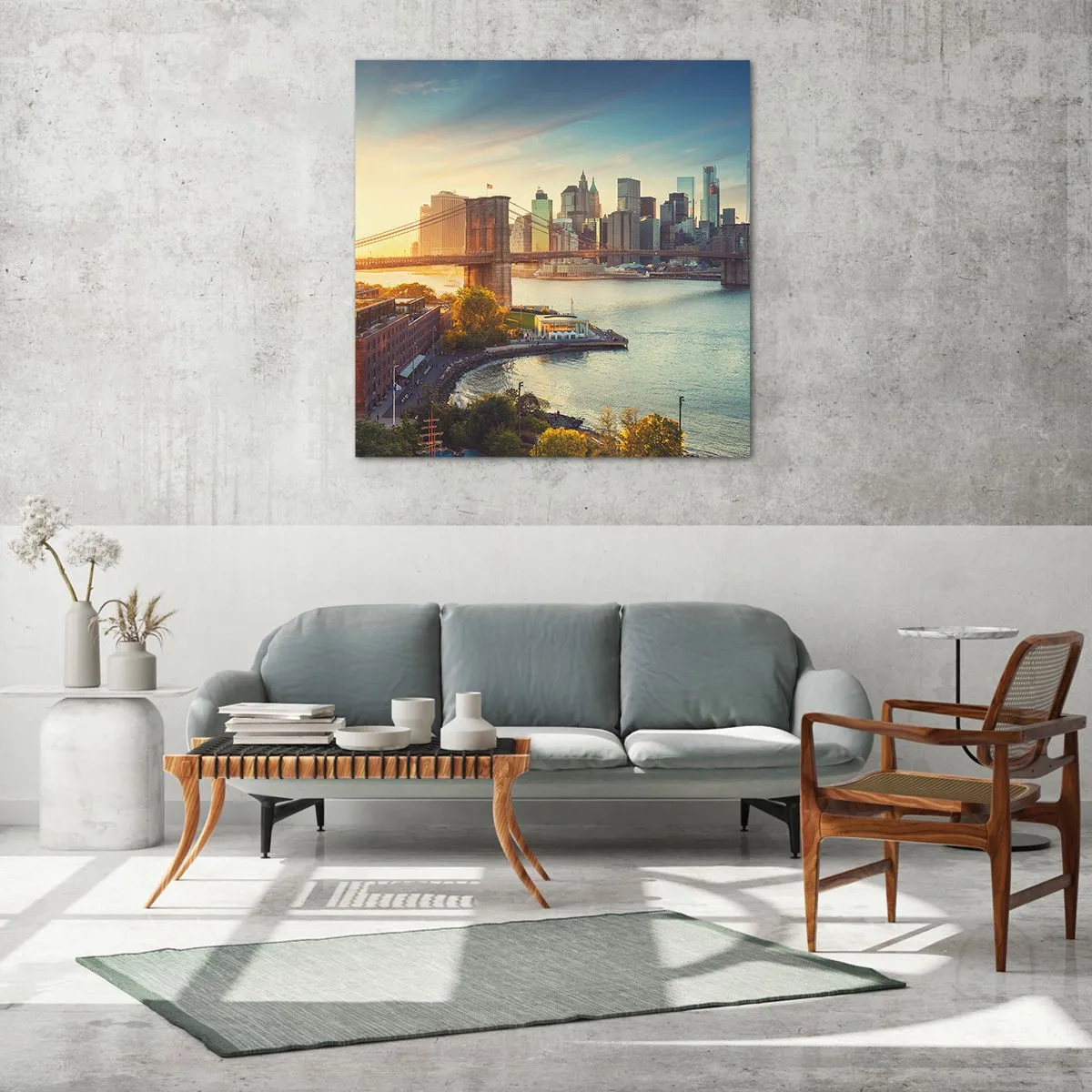 Schilderen op glas - Dageraad in de grote stad - 70x70 cm