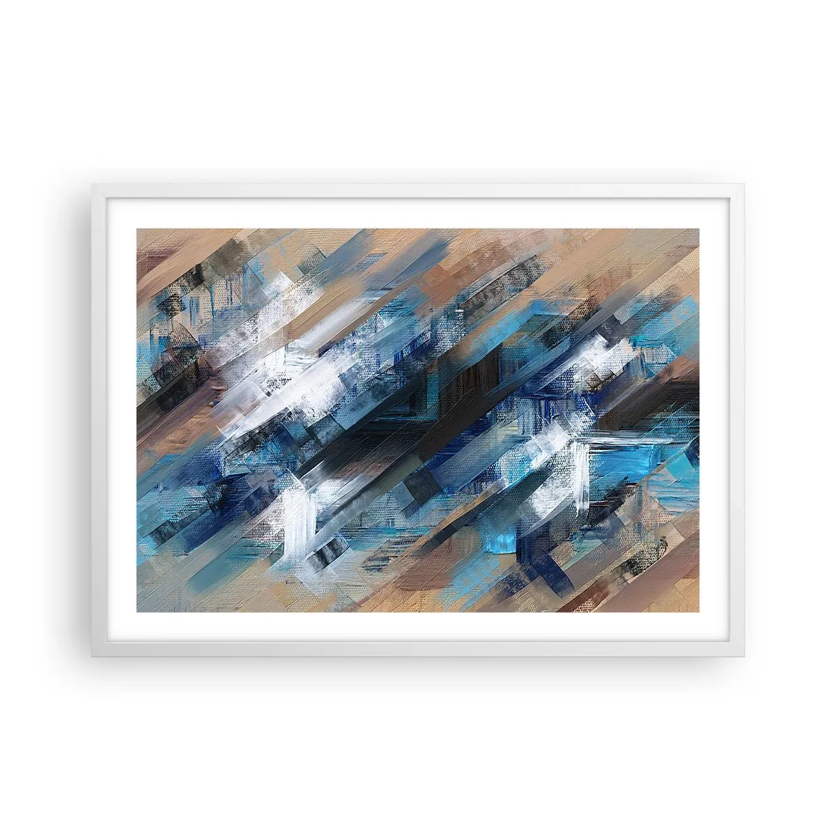 Poster in een witte lijst - Op een blauwe diagonaal - 70x50 cm