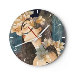 Wandklok - Klok - Portret van een vrouw met gesloten ogen omringd door lelies - 30x30cm - Een sprookje over een prinses met lelies - Moderne wanddecoratie voor woonkamer, keuken en slaapkamer ARTTOR