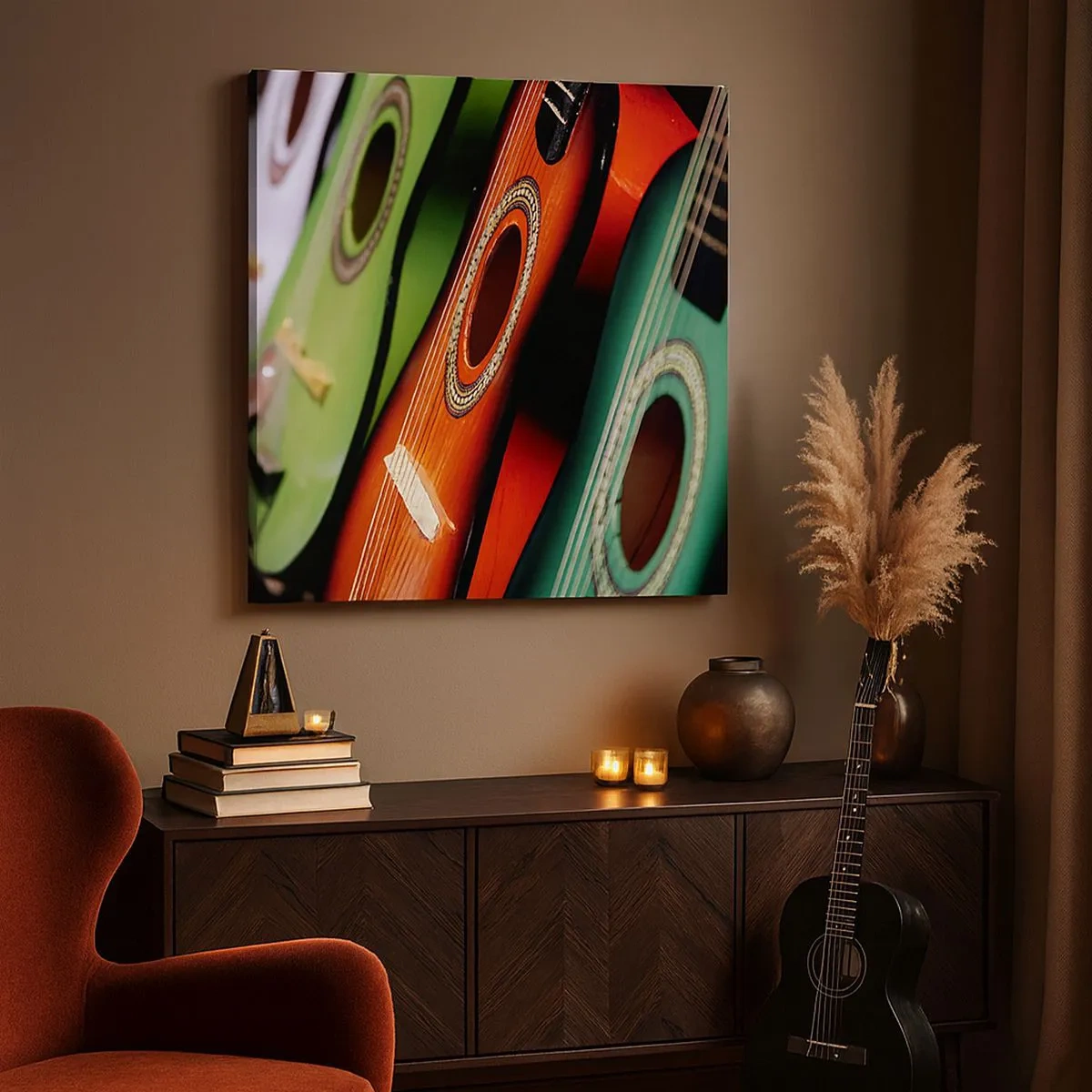 Schilderen op canvas - De gitaar heeft vele kleuren - 30x30 cm