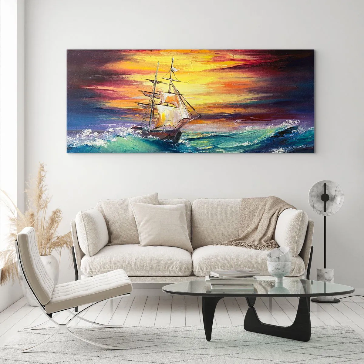 Schilderen op glas - Dapper onder de golven - 90x30 cm
