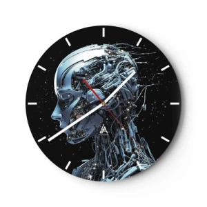 Wandklok - Klok - Profiel van een humanoïde robot gemaakt van futuristische kabels - 30x30cm - Technologie is een vrouw - Moderne wanddecoratie voor woonkamer, keuken en slaapkamer ARTTOR