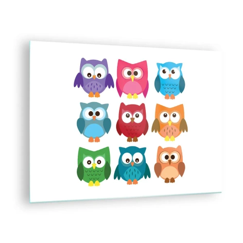 Schilderen op glas - Kleurrijke uilen in cartoonstijl op een witte achtergrond - 70x50cm - Anders zjn kan grappig zijn - Moderne wanddecoratie voor woonkamer en slaapkamer ARTTOR