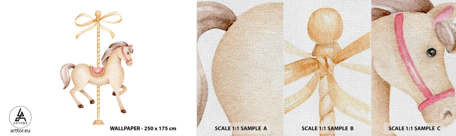 Fotobehang Monster Premium Canvas - Een sierlijke draf - Paard, Draaimolen, Meisjesachtig - 100x30 cm