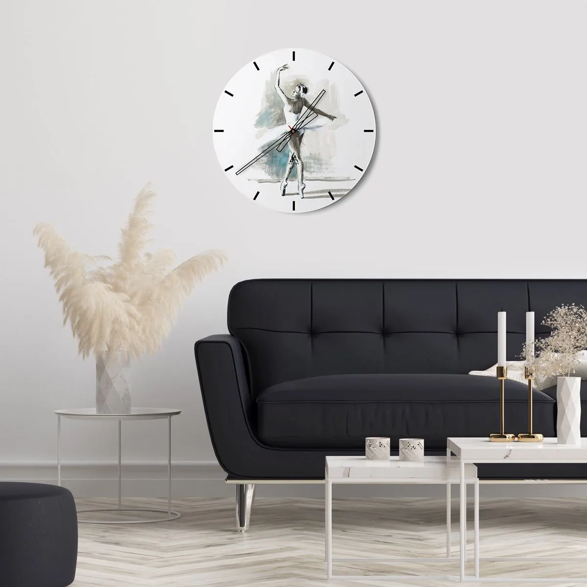 Wandklok - Klok - Een ballerina in een witte outfit vastgelegd in een danshouding - 30x30cm - Betoverd in een zwaan - Moderne wanddecoratie voor woonkamer, keuken en slaapkamer ARTTOR
