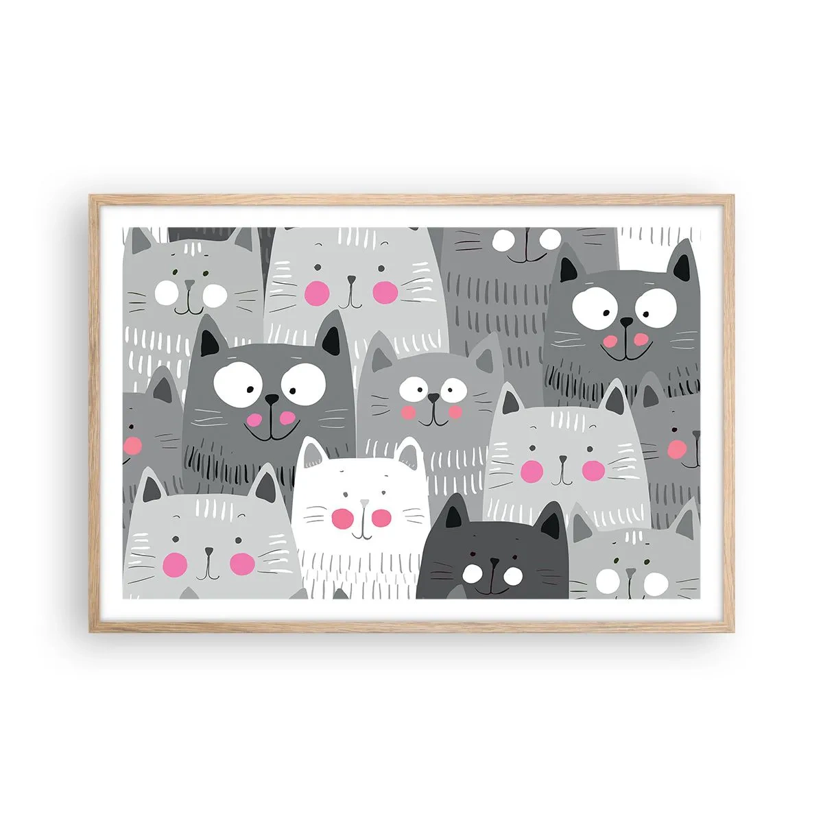 Een poster in een licht eiken lijst - De wereld van de kat - 91x61 cm