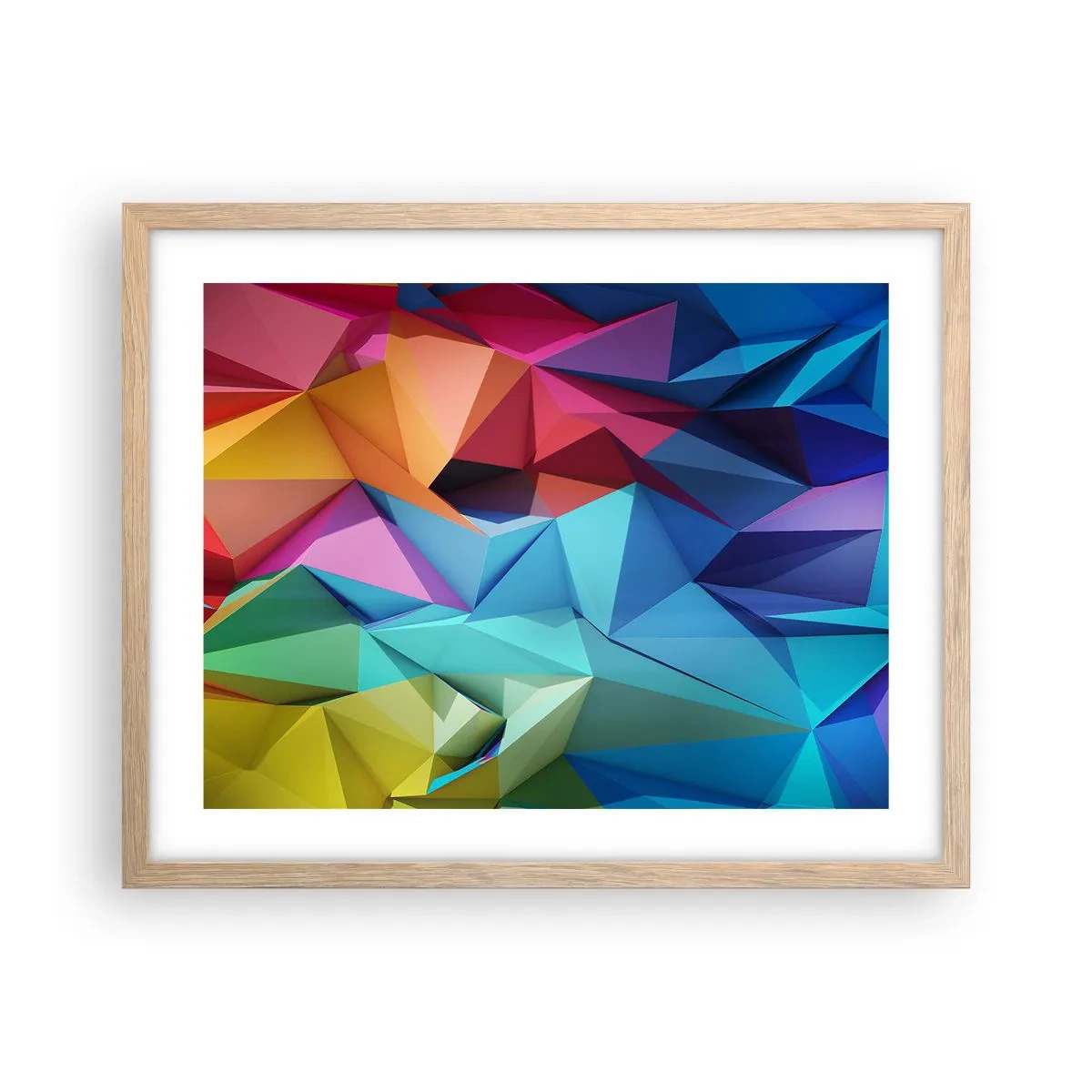 Een poster in een licht eiken lijst - Regenboog origami - 50x40 cm