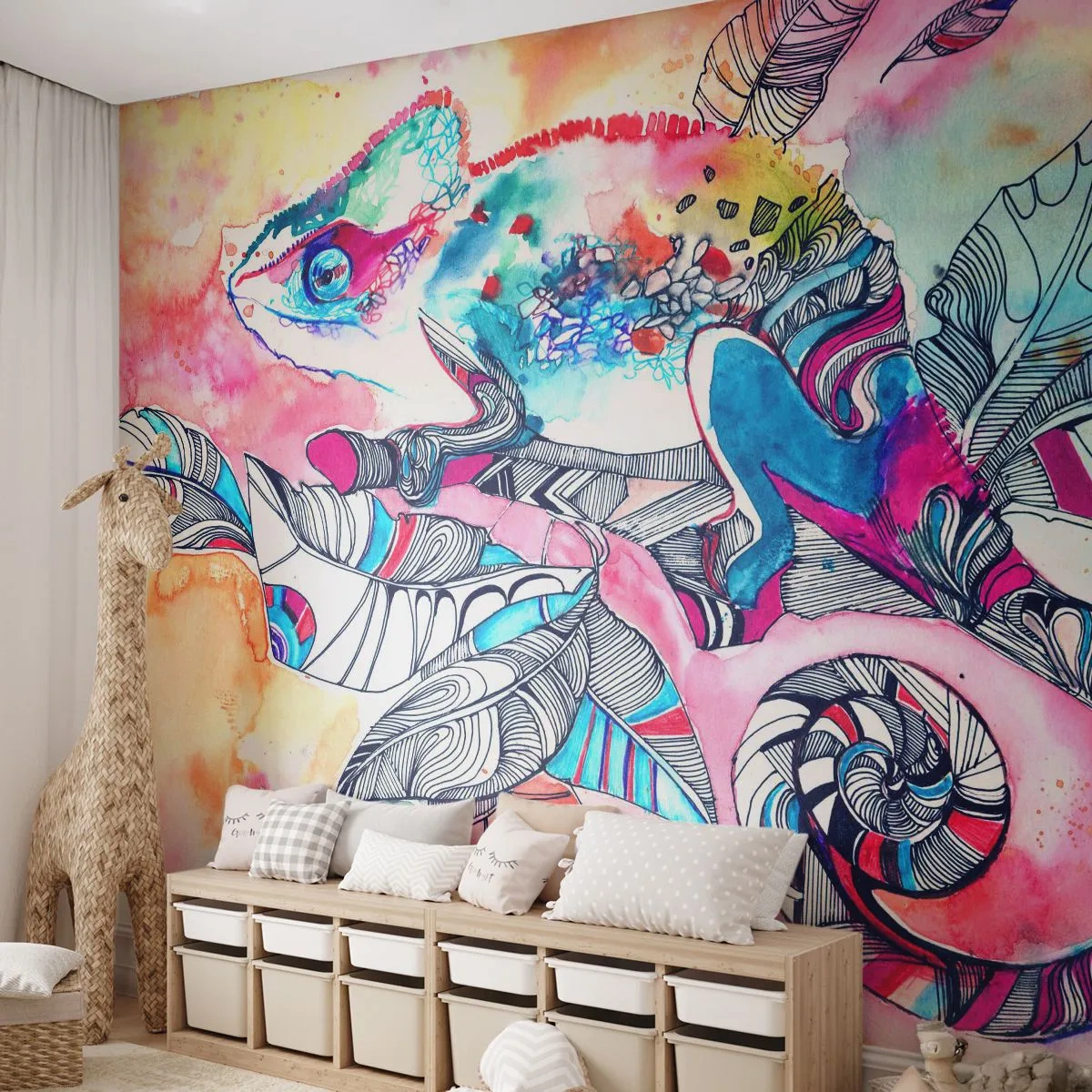 Zelfklevend Fotobehang Deluxe Sticker - Zo kleurrijk als onze wereld - Kameleon, Abstractie, Natuur - 250x175 cm