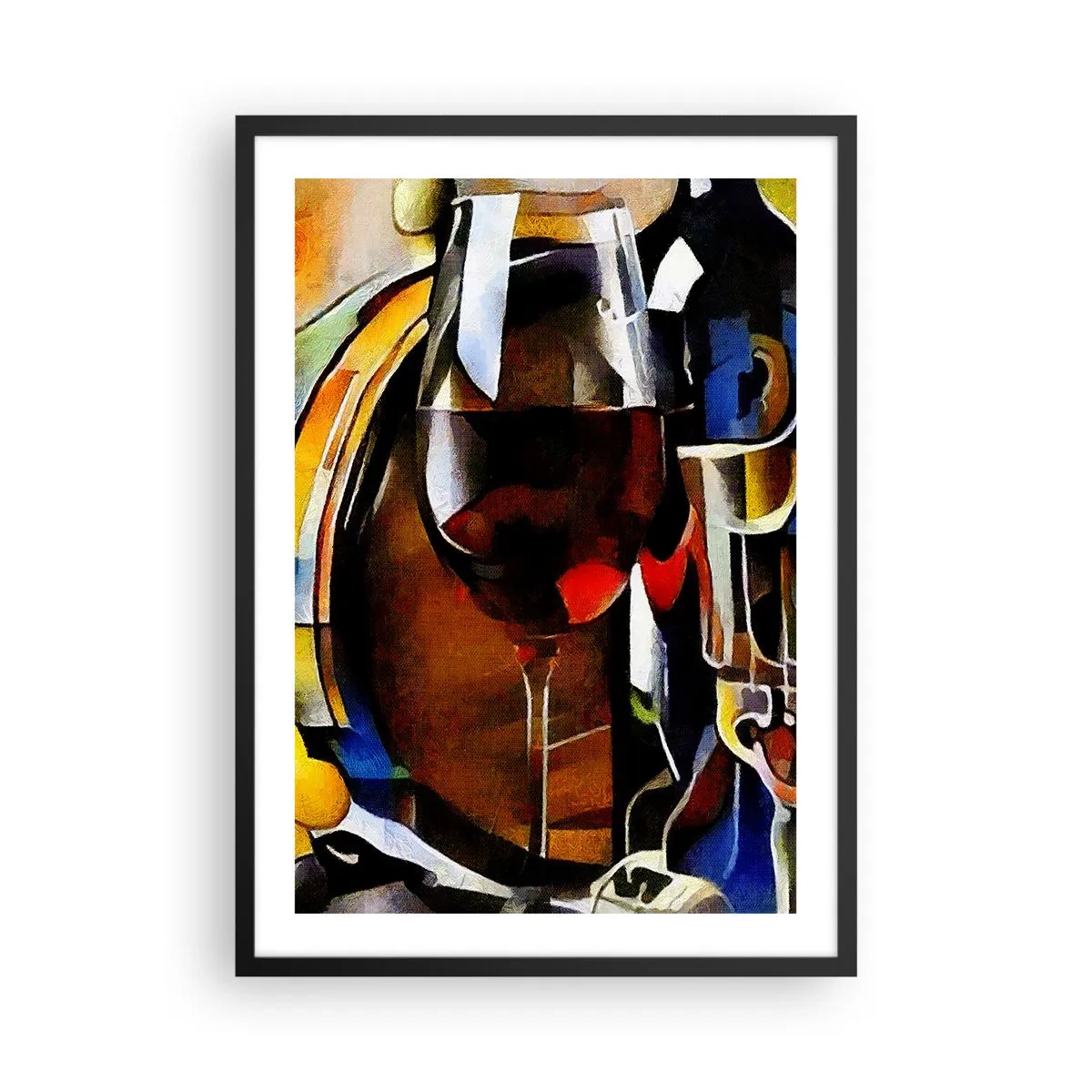 Poster in een zwarte lijst - Een artistiek vormgegeven glas rode wijn - 50x70cm - En de wereld krijgt kleuren - Moderne wanddecoratie voor woonkamer en slaapkamer ARTTOR