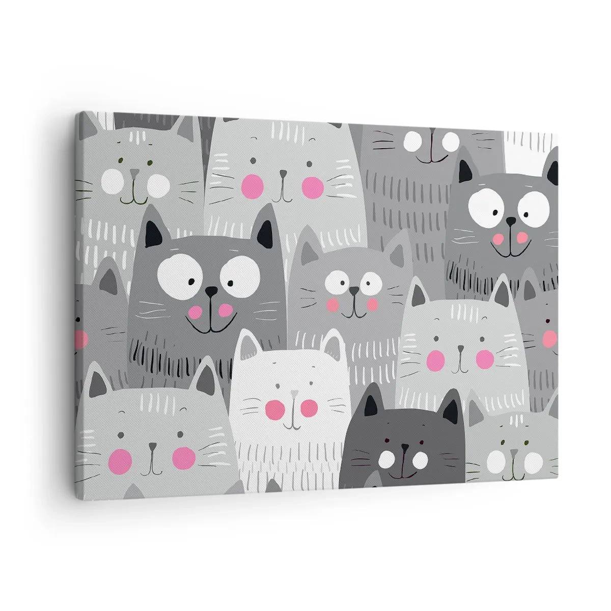 Schilderen op canvas - Een leuk patroon met katten in grijstinten - 70x50cm - De wereld van de kat - Moderne wanddecoratie voor woonkamer en slaapkamer ARTTOR