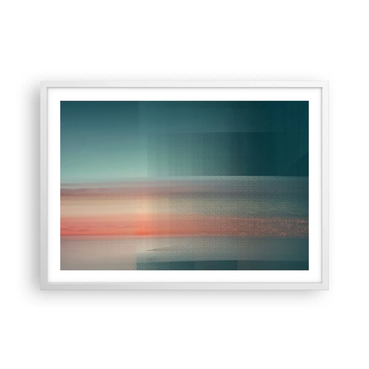 Poster in een witte lijst - Abstractie: golven van licht - 70x50 cm