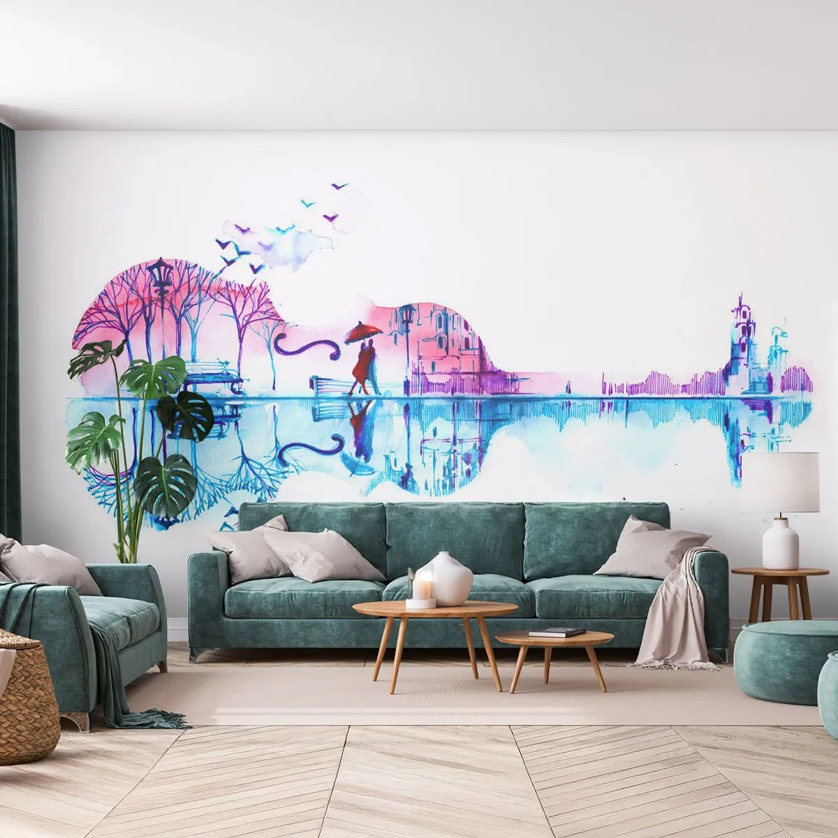 Fotobehang Premium Canvas - Ik zal je wat regencantussen brengen - Abstractie, Viool, Architectuur - 350x256 cm