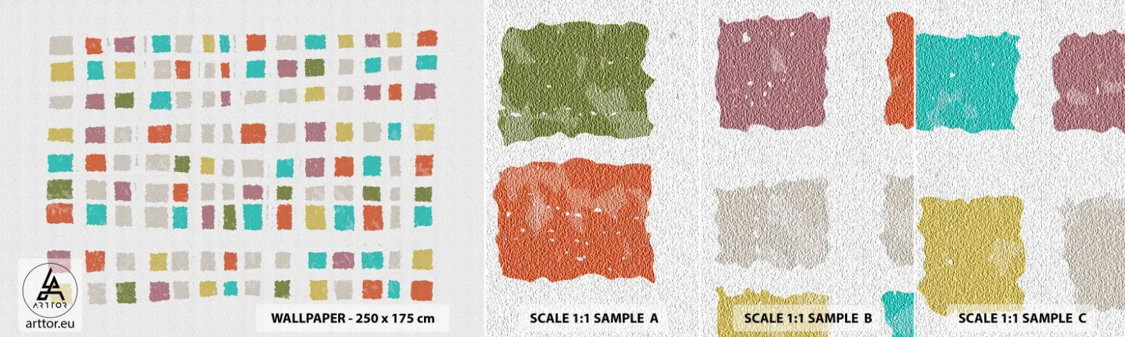 Fotobehang Staaltje Standard Eco - Onbekend spel - Pastel, Vierkantjes, Minimalisme - 100x30 cm