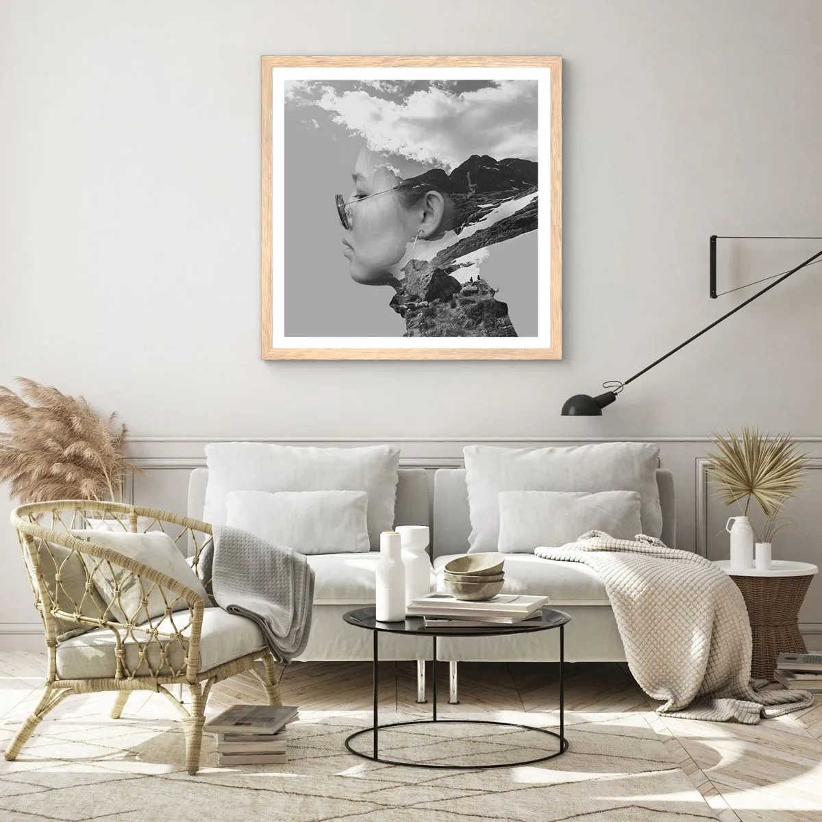 Een poster in een licht eiken lijst - Top en bewolkt portret - 40x40 cm