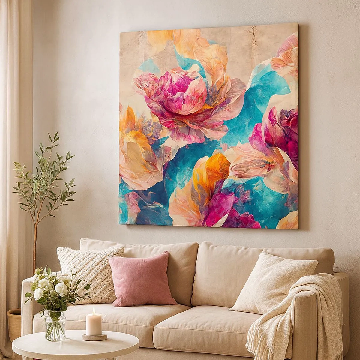 Schilderen op canvas - Kleurrijke pracht van het boeket - 30x30 cm