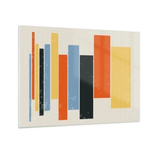 Schilderen op glas - Geometrische strepen in een ritmische compositie op een lichte achtergrond - 70x50cm - Muzieknotatie - Moderne wanddecoratie voor woonkamer en slaapkamer ARTTOR