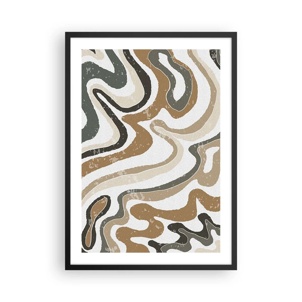 Poster in een zwarte lijst - Abstracte organische patronen in aardse tinten - 50x70cm - Meanders van aardekleuren - Moderne wanddecoratie voor woonkamer en slaapkamer ARTTOR