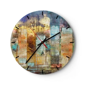Wandklok - Klok - Kleurrijke abstractie geïnspireerd door de skyline van de stad - 30x30cm - Een zonnige metropool - Moderne wanddecoratie voor woonkamer, keuken en slaapkamer ARTTOR