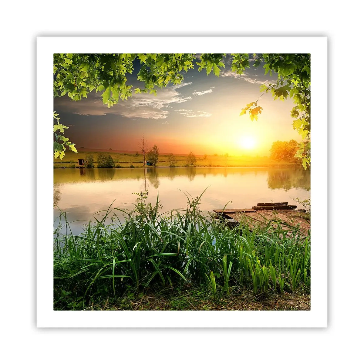 Poster - Landschap in een groen kader - 60x60 cm