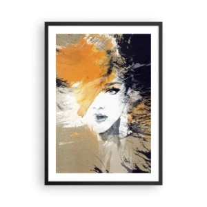 Poster in een zwarte lijst - Portret van een vrouw in een artistieke stijl met oranje accenten - 50x70cm - En er is licht - Moderne wanddecoratie voor woonkamer en slaapkamer ARTTOR