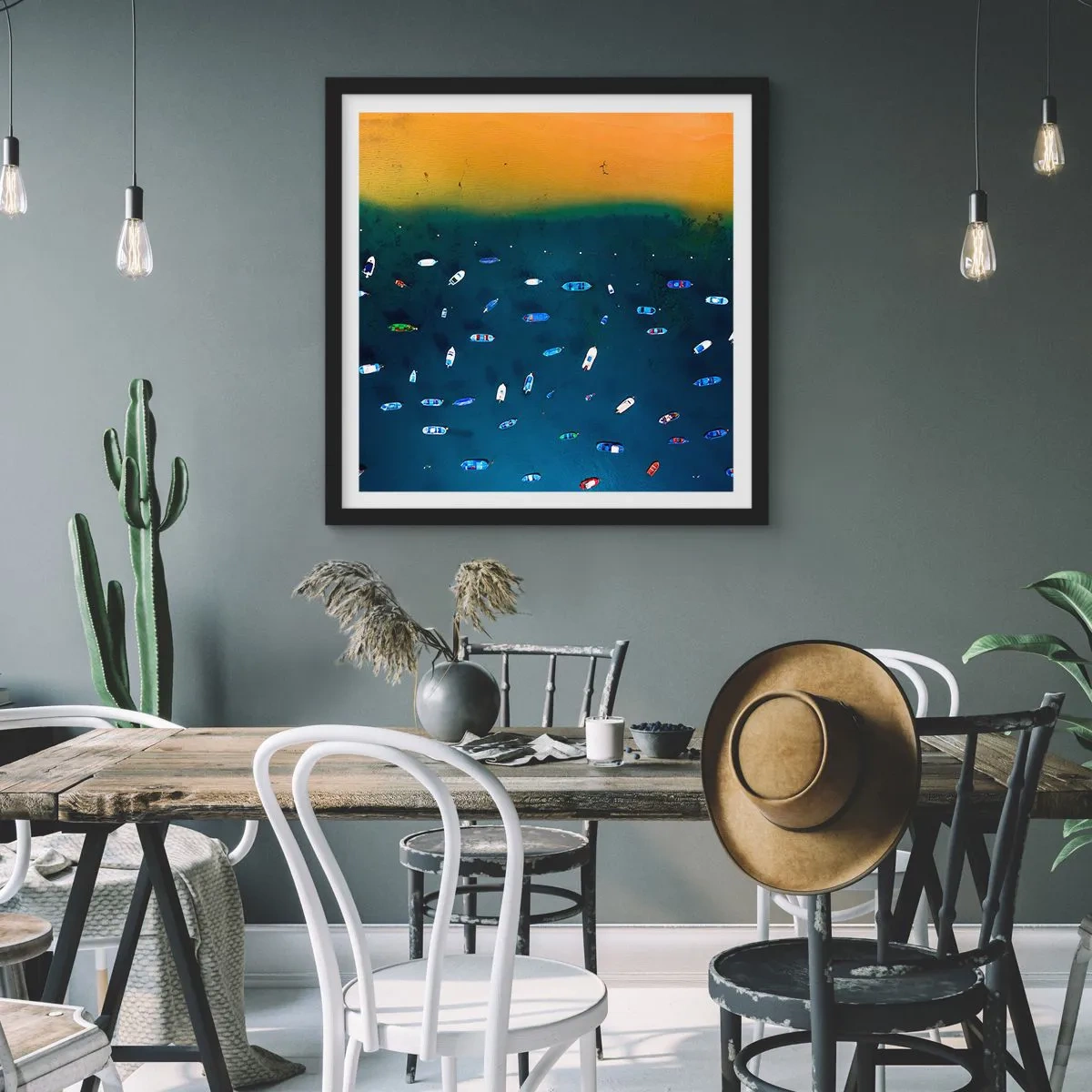 Poster in een zwarte lijst - Vakantie spel - 40x40 cm