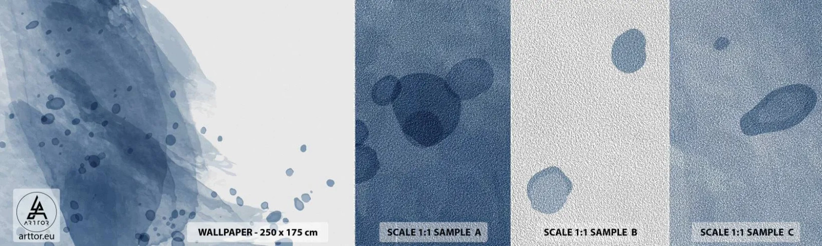 Fotobehang Monster Premium Sand - Blauwe tule - Abstractie, Deel, Schilderen - 100x30 cm