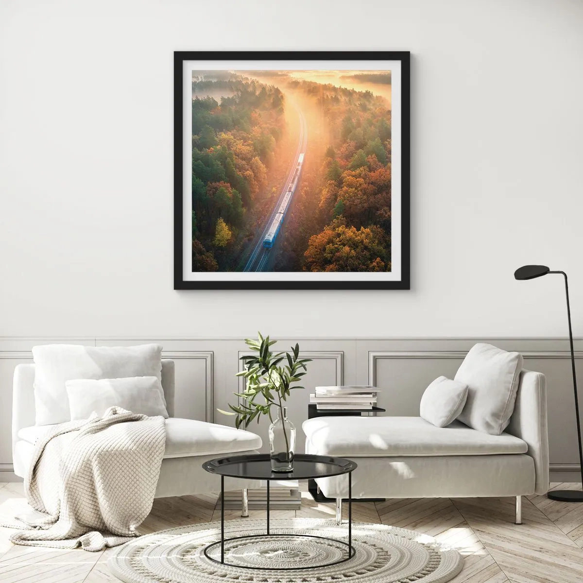 Poster in een zwarte lijst - Herfst reis - 30x30 cm