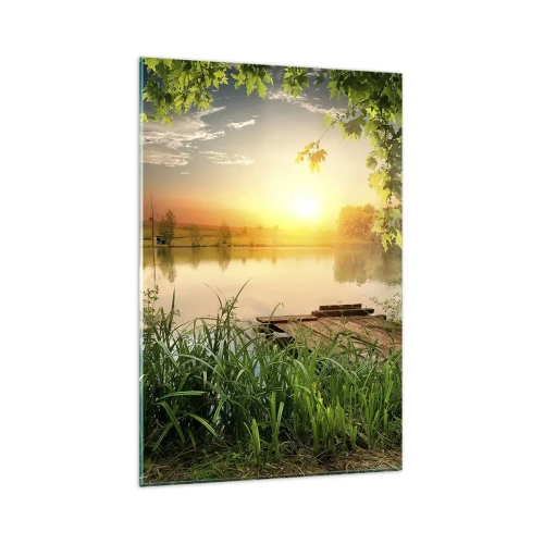 Schilderen op glas - Landschap in een groen kader - 80x120 cm