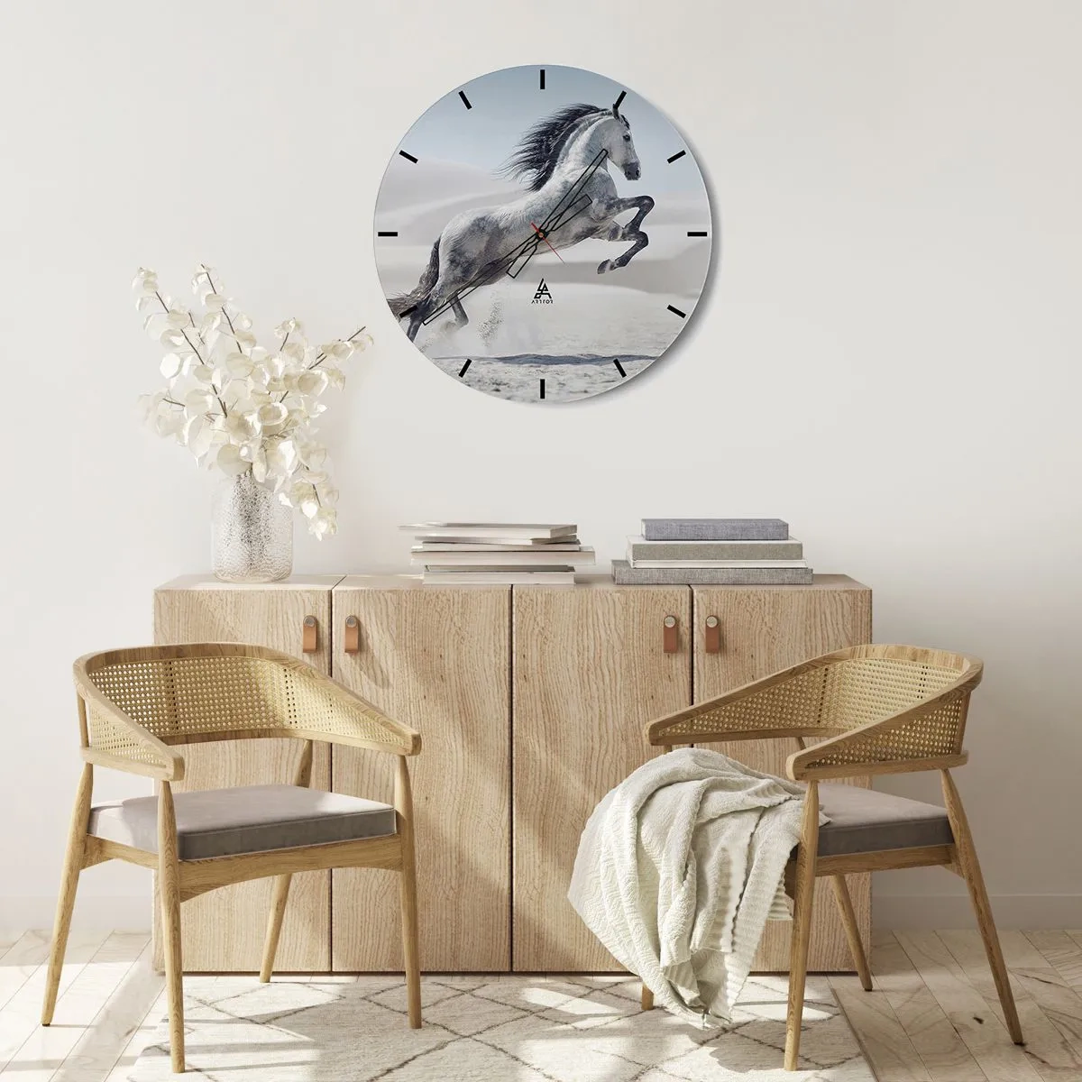 Wandklok - Klok - Een springend Arabisch paard tegen een woestijnachtergrond - 30x30cm - Arabische prins - Moderne wanddecoratie voor woonkamer, keuken en slaapkamer ARTTOR