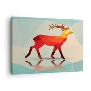 Schilderen op canvas - Geometrisch silhouet van een hert in tinten rood en oranje - 70x50cm - Geometrische hert - Moderne wanddecoratie voor woonkamer en slaapkamer ARTTOR