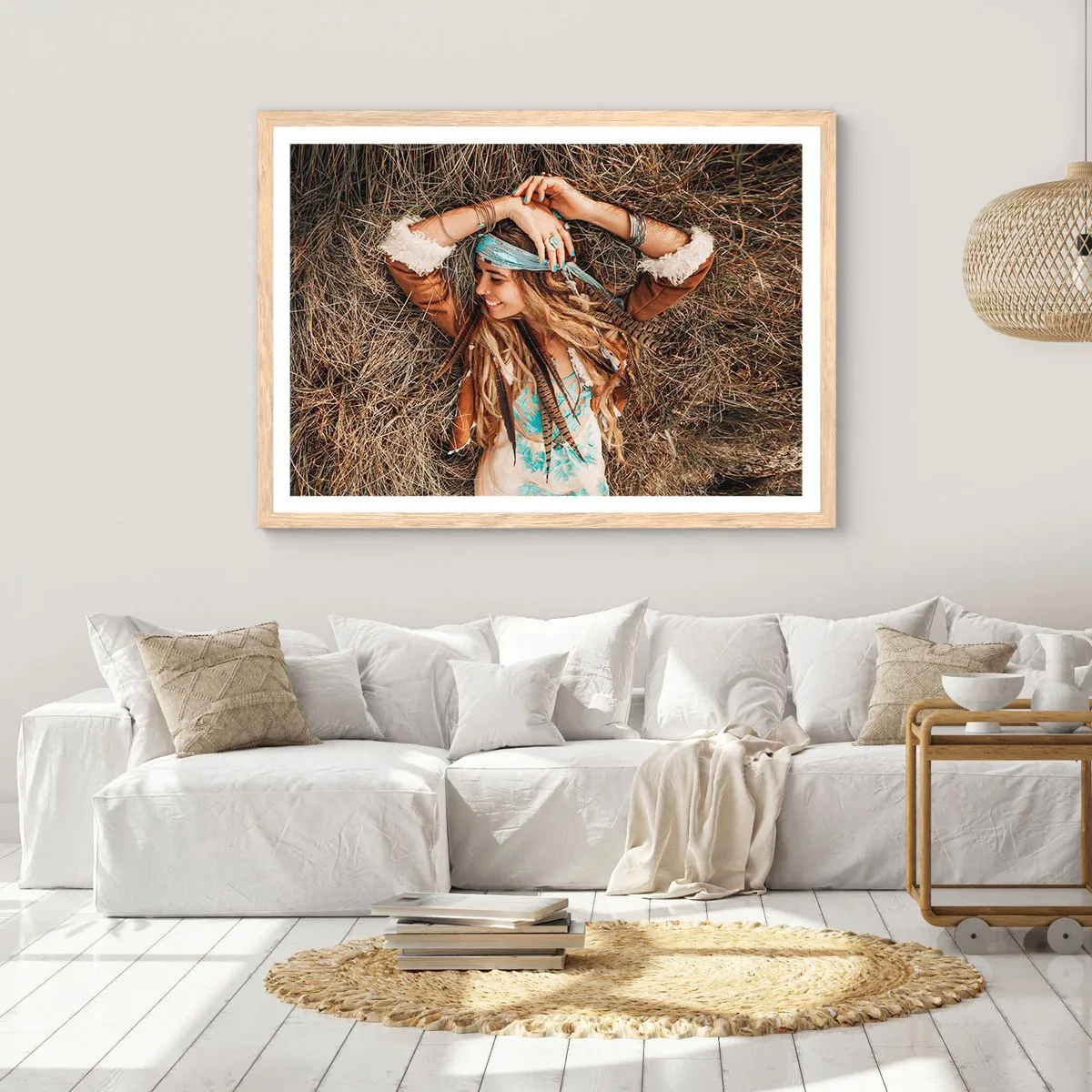 Een poster in een licht eiken lijst - Op weg naar de zomer van de liefde - 70x50 cm