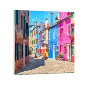 Schilderen op glas - Stadje "De Papegaai" - 70x70 cm