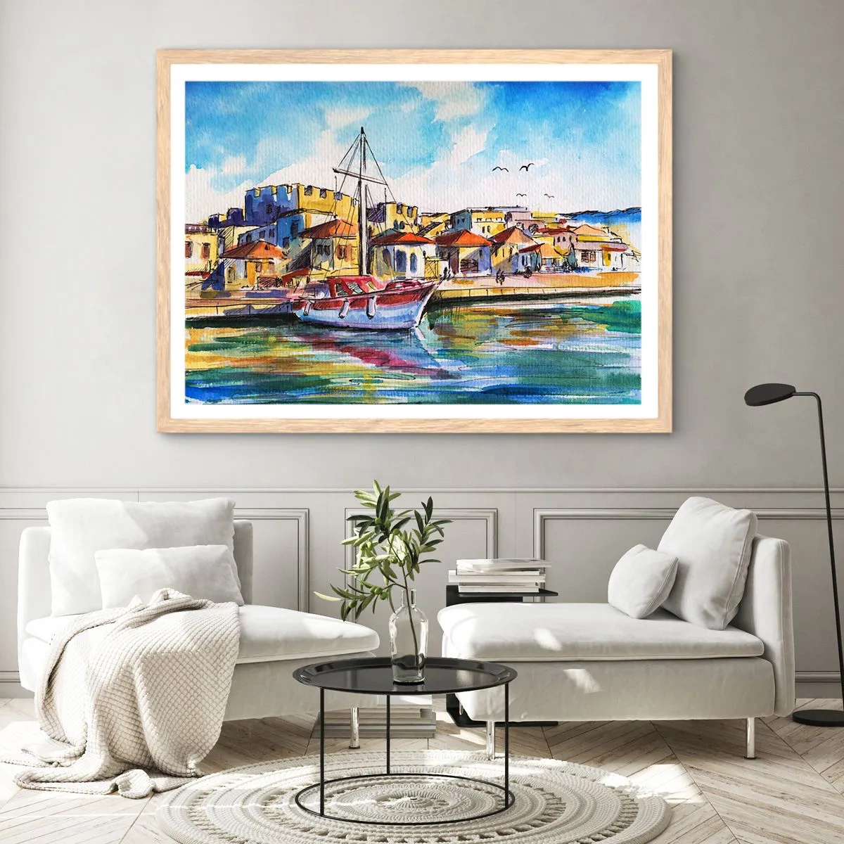 Een poster in een licht eiken lijst - Regenboogmiddag - 100x70 cm