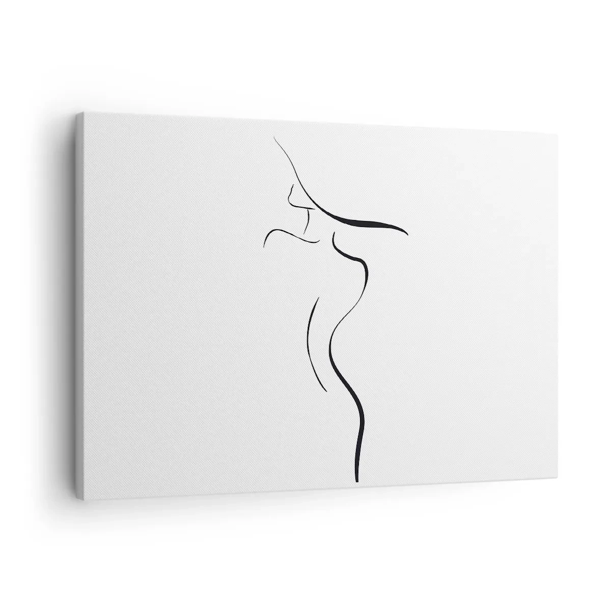 Schilderen op canvas - Minimalistische omtrek van een vrouwelijk silhouet op een witte achtergrond - 70x50cm - Ongrijpbaar als een golf - Moderne wanddecoratie voor woonkamer en slaapkamer ARTTOR