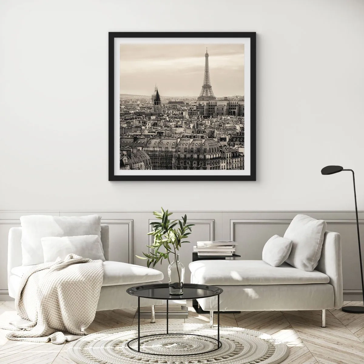 Poster in een zwarte lijst - Over de daken van Parijs - 30x30 cm