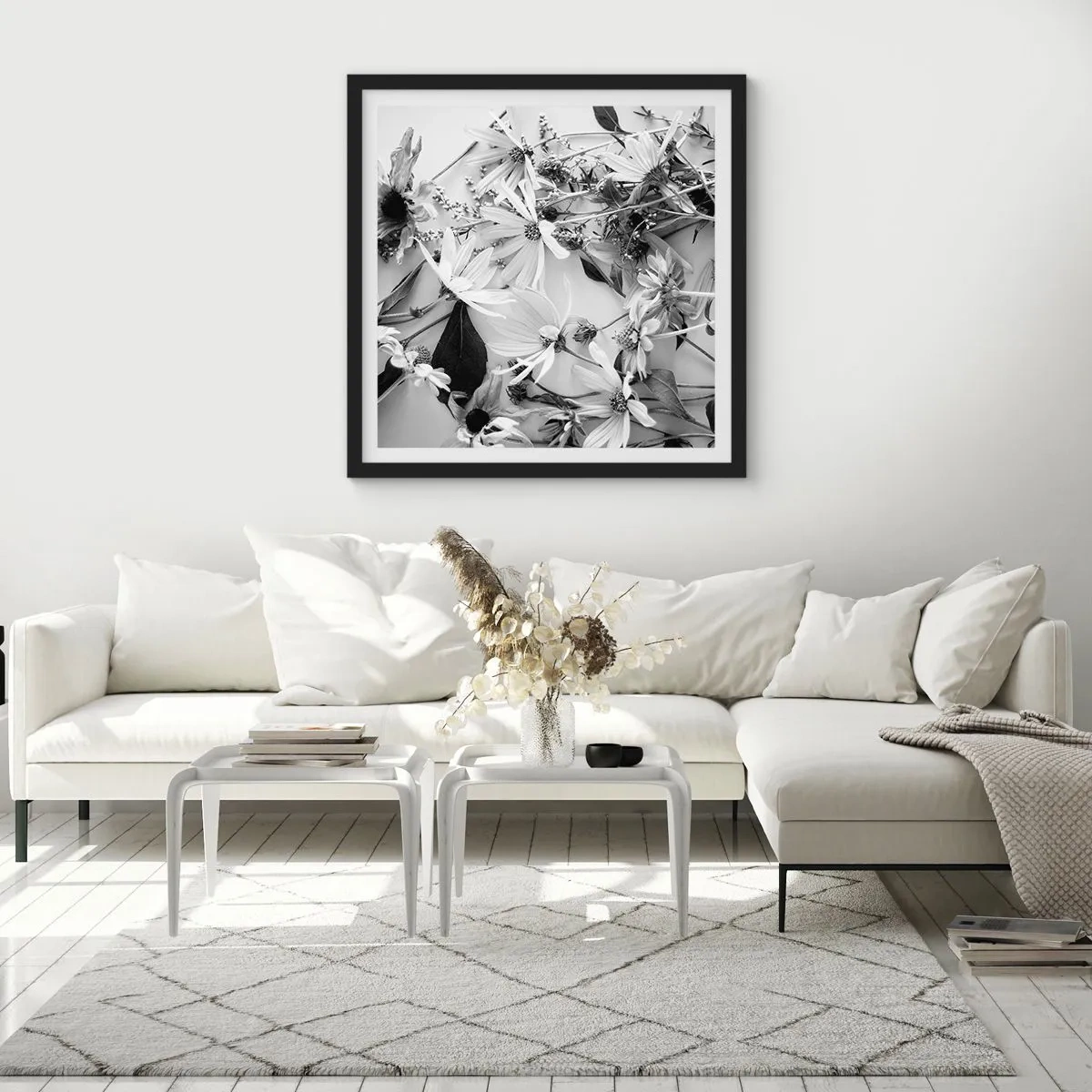 Poster in een zwarte lijst - Niet-boeket bloemen - 30x30 cm