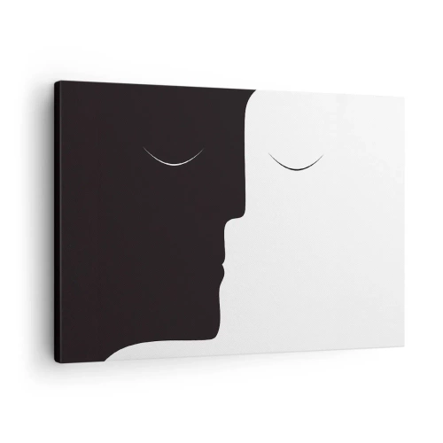 Schilderen op canvas - Een minimalistisch silhouet van twee gezichten in contrasterende kleuren. - 70x50cm - Eenheid van tegenstellingen - Moderne wanddecoratie voor woonkamer en slaapkamer ARTTOR