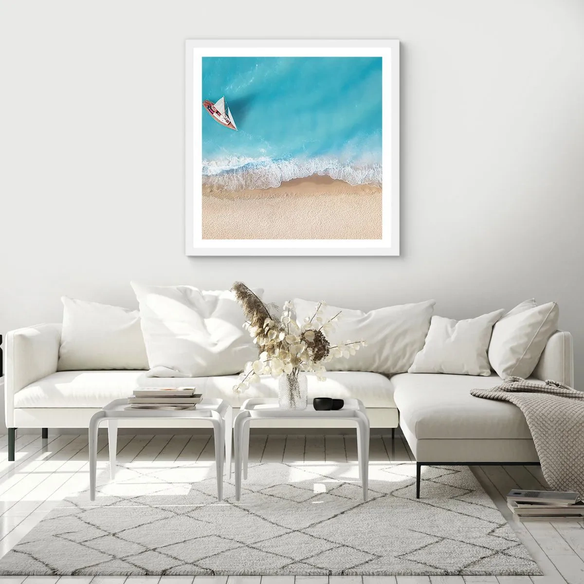 Poster in een witte lijst - Op de grens van blauw en goud - 50x50 cm