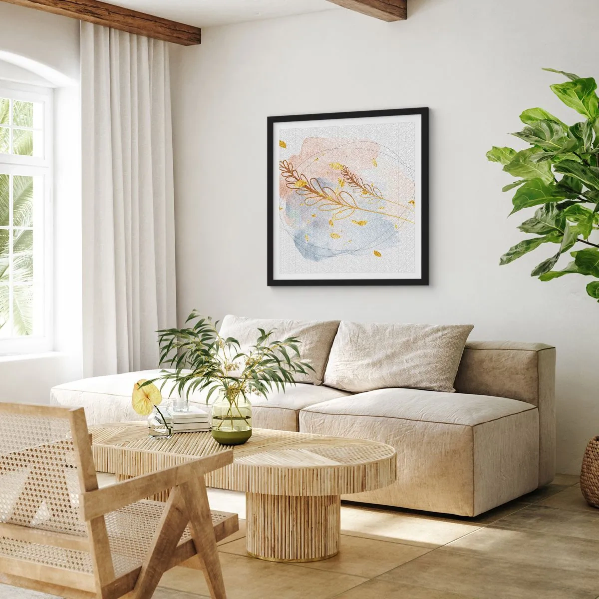 Poster in een zwarte lijst - Gouden explosie - 40x40 cm