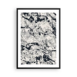 Poster in een zwarte lijst - Abstracte zwart-wit textuurcompositie - 50x70cm - Interpenetratie van tegenstellingen - Moderne wanddecoratie voor woonkamer en slaapkamer ARTTOR