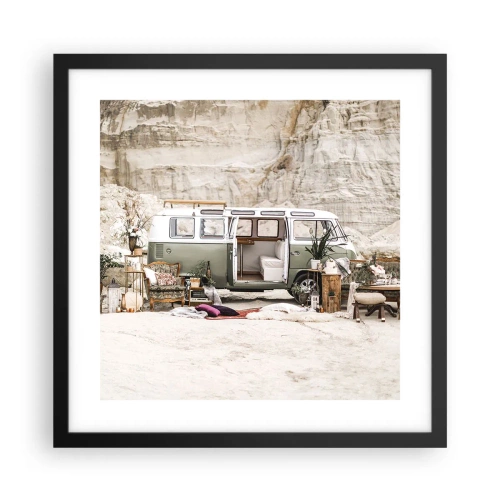 Poster in een zwarte lijst - Er is de tijd om aan de reis te beginnen - 40x40 cm